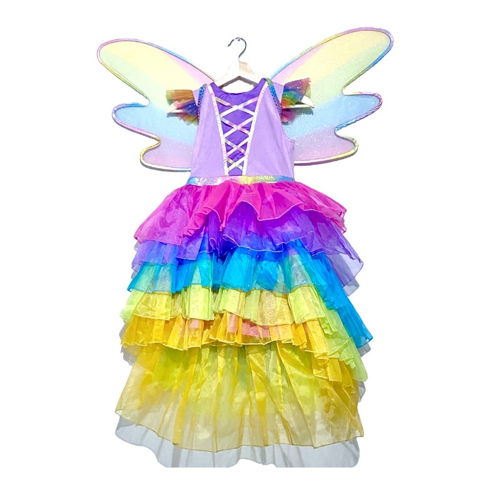 Disguise Rainbow Fairy Princess Prestige Costume Dress & Wings Girl’s Medium 7/8